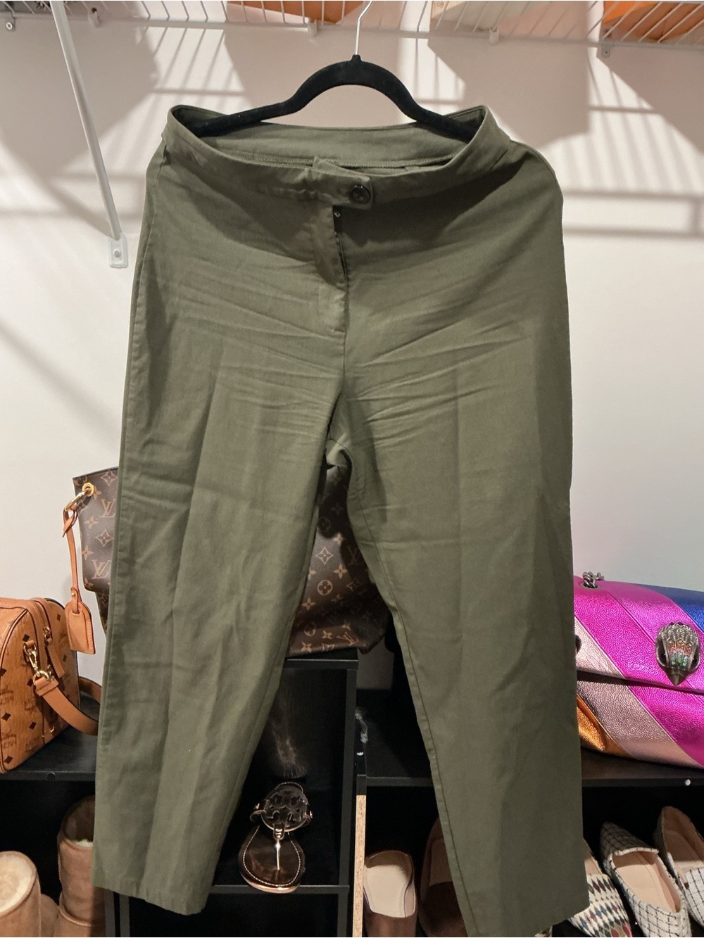 Women Olive Green Straight-Leg Pants